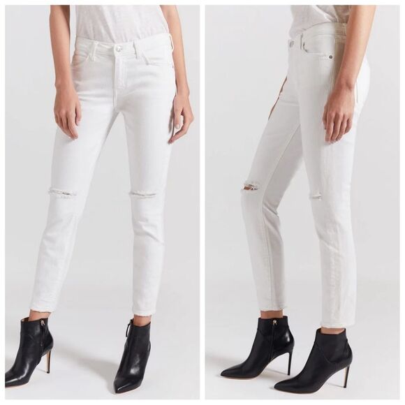 NWT|Current/Elliot High-Waisted Distressed White Skinny Jeans, 27 - Picture 2 of 6